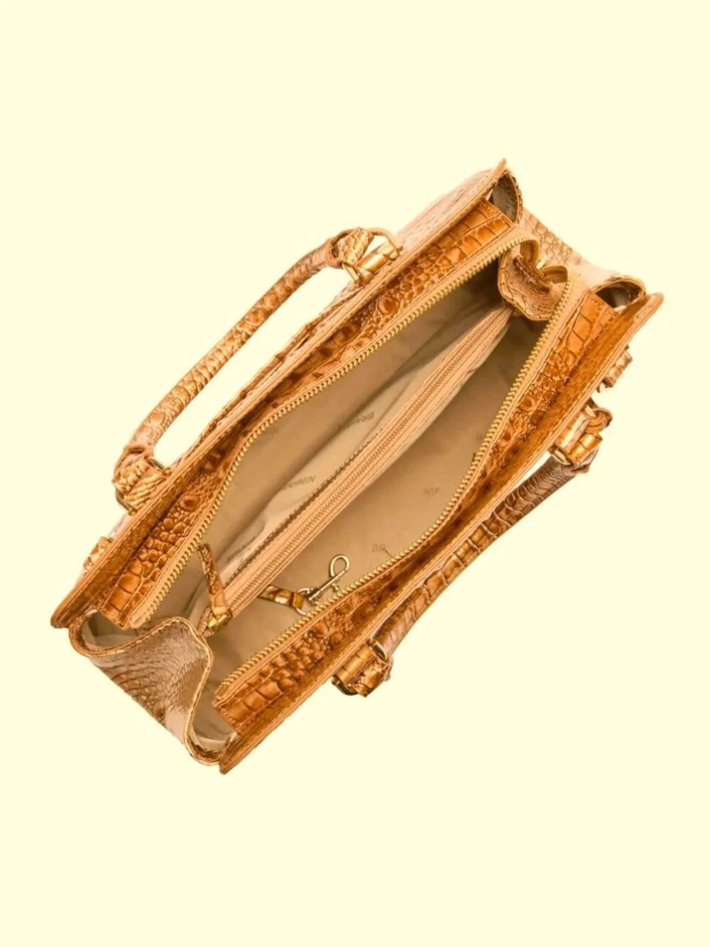BRAHMIN Glossy Croc-Embossed Leather Gold Tone Charm Satchel Handbag NEW